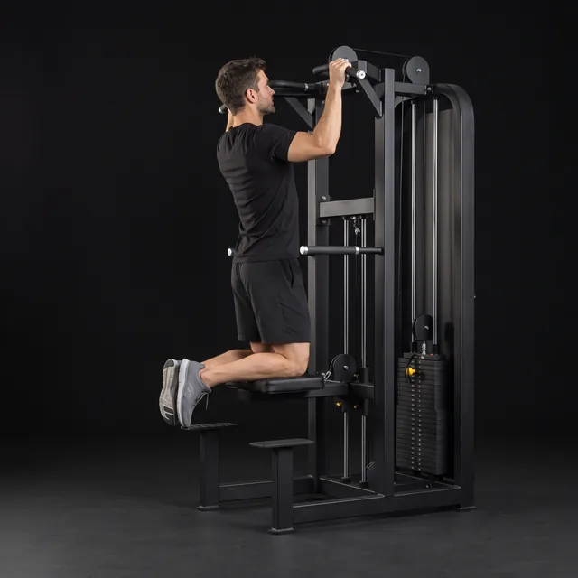 A person doing assisted pull-ups