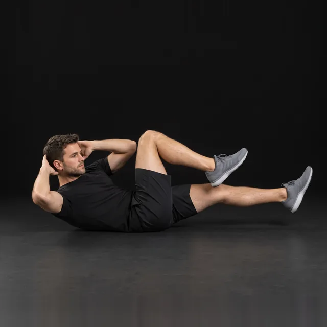 A person doing bicycle crunches