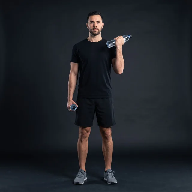 A person doing bottle hammer curls