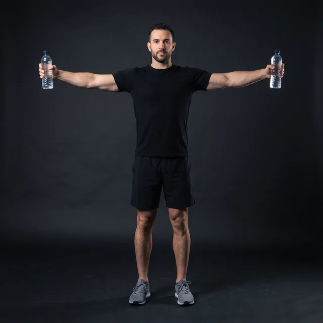 A person doing bottle lateral raises