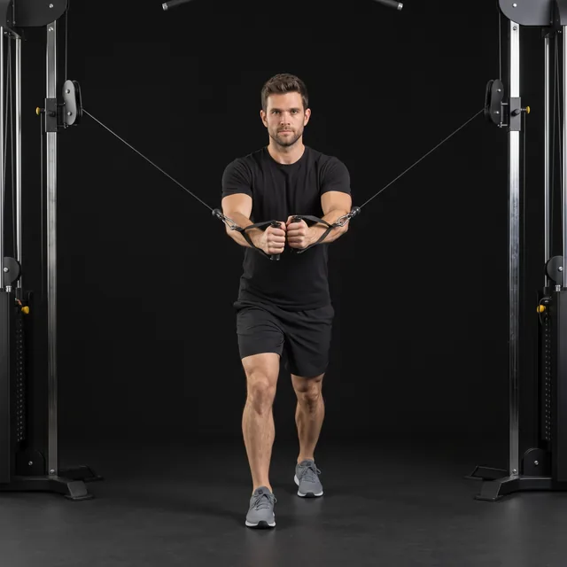 A person doing cable chest fly