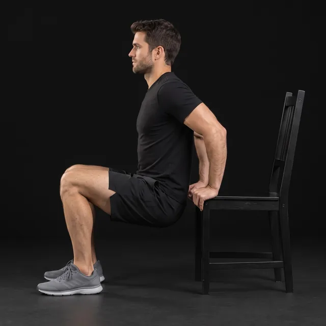 A person doing chair dips
