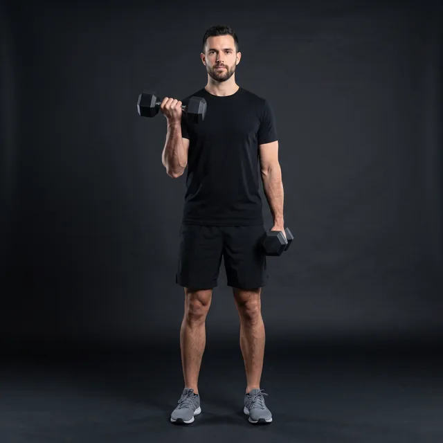 A person doing dumbbell curls
