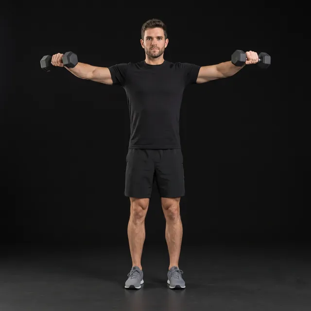 A person doing dumbbell lateral raises