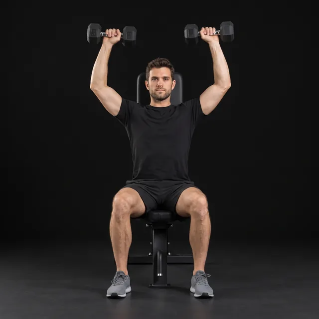A person doing dumbbell shoulder press
