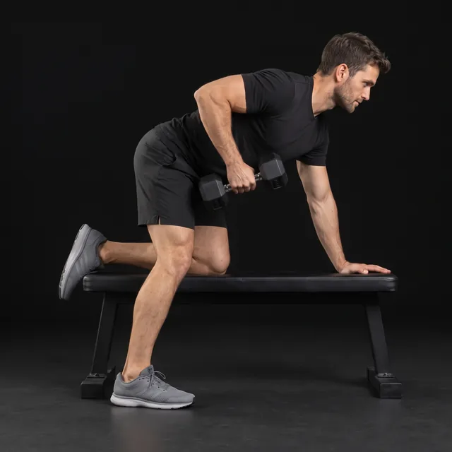 A person doing one-arm dumbbell row