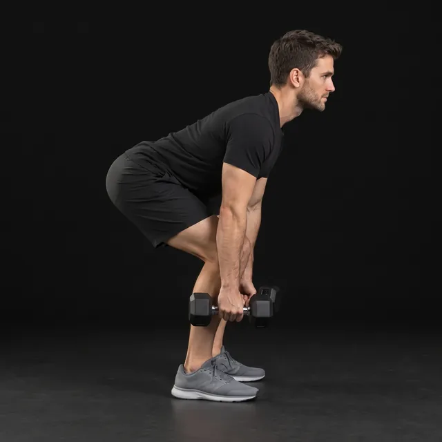 A person doing romanian deadlifts (dumbbells)