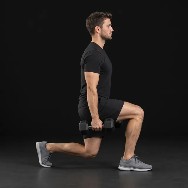 A person doing walking lunges (dumbbells)